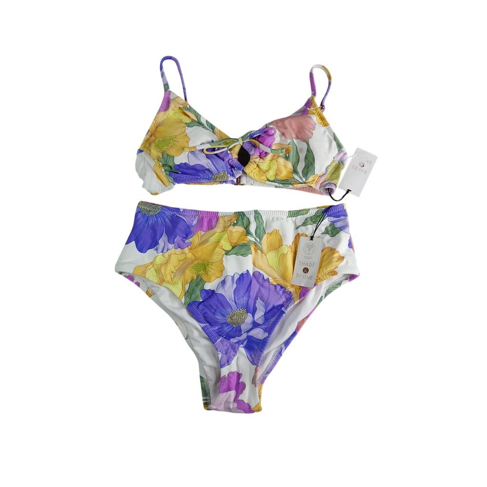 Shade & Shore Bikini Set Womens Medium Multicolor Padded Floral Cinched Tie NWT
